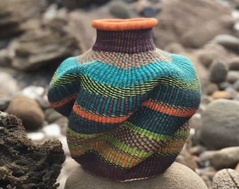 Bolga Basket, African Basket, Handmade Basket, Ghana Basket, Gift for her, Personalized gift, Bassaba Pot Basket, Wavy Flower Pot