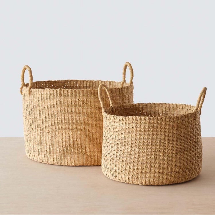 Natural Woven Grass Floor Basket - Medium - The Foundry Home Goods