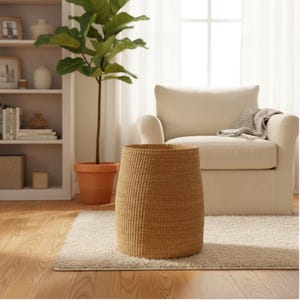 Handwoven Seagrass Storage Basket – Tall Boho Laundry Hamper
