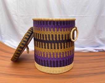 Handwoven Laundry Basket with Lid: Large Bolga Storage Basket