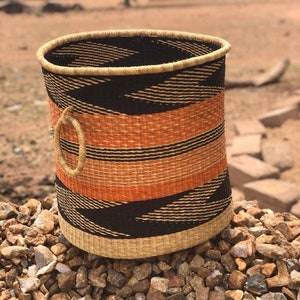 Large Woven Laundry Basket, African Woven Basket, Hand Woven Basket, Natural Bolga Laundry Basket, Basket With Handle, Vintage Basket