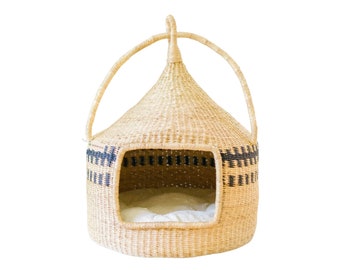 Cama de palha para gato ou cachorro, cama para gato, cama para animais de estimação, casa para gatos, móveis para animais de estimação feitos à mão com palha xxl extra grande, cama para gatos