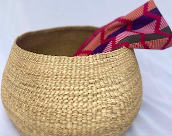 Handwoven Seagrass Basket: African Woven Storage Hamper