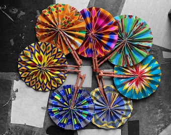 Wholesale 45 African Print Folding Fans| Handmade Leather And Fabric Fan| Cultural Hand Fans For Event And Decor