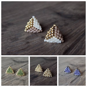 Beaded Triangle Stud Earrings | Stainless Steel | Small Triangles Posts