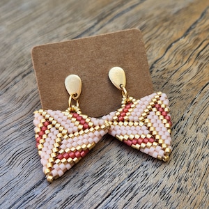Gold Plated Stainless Steel Triangle Earrings with Stud Setting | Salmon & Gold