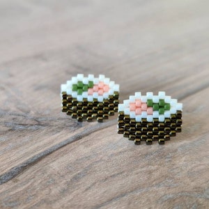 Beaded Sushi Maki Stud Earrings | Stainless Steel | Miyuki Delica