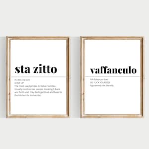 funny italian definitions, sta zitto, vaffanculo, funny italian, PRINTABLE, italian prints, italian wall art, trendy, unique, typography