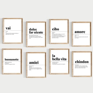 funny italian definitions, itailan prints, PRINTABLE, amore, la bella vita, amici, cibo, italian words