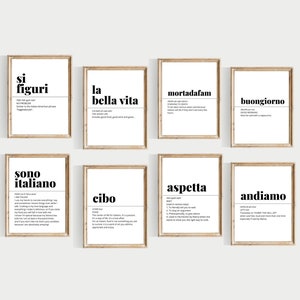 funny italian definitions, set of 34 prints, aesthetic apartment, funny gift ideas, trendy wall art, unique, italian decor, fun party decor