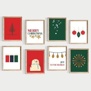 klassische Weihnachtsbilder, Vintage Weihnachts-Set, DRUCKBAR, frohe Weihnachten Galerie-Wandkunst, rote und grüne Weihnachtswandkunst