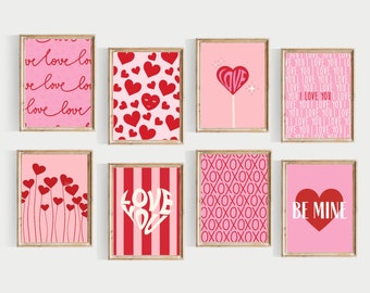 valentines day decor, PRINTABLES, valentines day printables, pink romantic wall art, retro valentines day prints