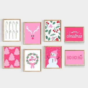 christmas gallery wall art printables, PRINTABLE, pink christmas art, pink christmas set, pink christmas decor, unique, trendy christmas