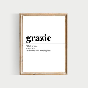 grazie, italian words, PRINTABLES, grazie definitions, italian definitions, italian wall art