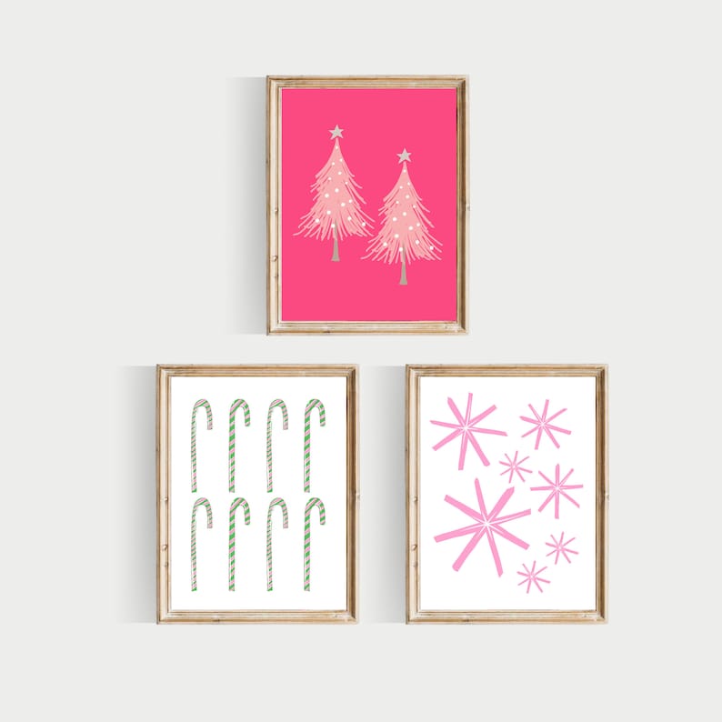 pink christmas set, PRINTABLE, pink christmas wall art, cute christmas prints, christmas printables image 2