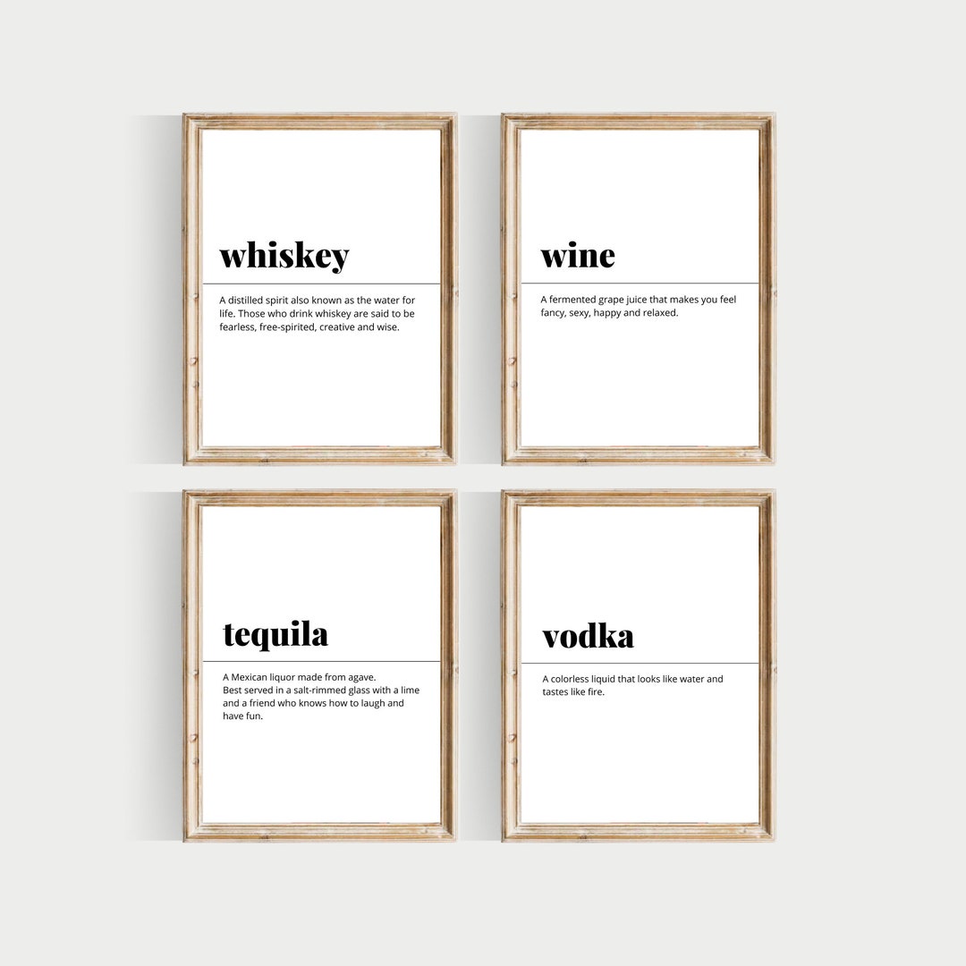 Bar Art Set, PRINTABLE, Liquor Definition Set, Vodka Print, Whiskey