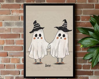 Vintage Halloween Ghost Friends Art Print (Printable)