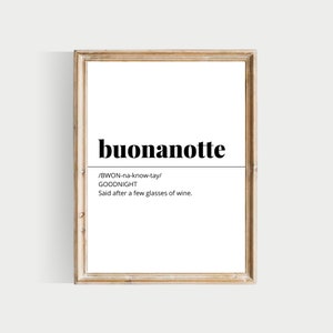 buonanotte definition print, italian words, PRINTABLE, italian definitions, italian prints