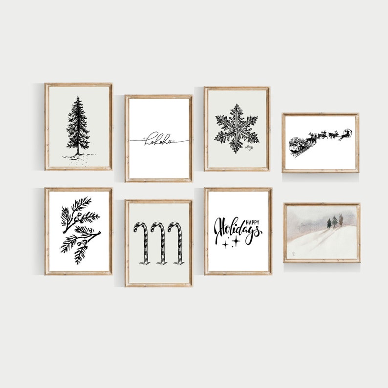 christmas wall art, PRINTABLES, vintage christmas prints, neutral christmas art image 1