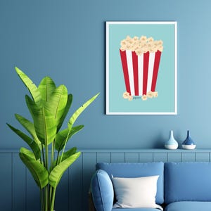 popcorn printable art, DIGITAL DOWNLOAD, movie room wall art, colorful printable wall art, aesthetic apartment, blue living room wall art