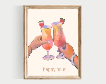 happy hour print, bar glass print, PRINTABLE, summer bar art, colorful bar glass art, bar printables, summer bar prints