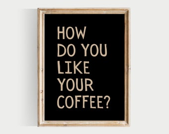 how do you like your coffee, PRINTABLE, coffee wall art, coffee prints, kitchen prints, kitchen coffee art