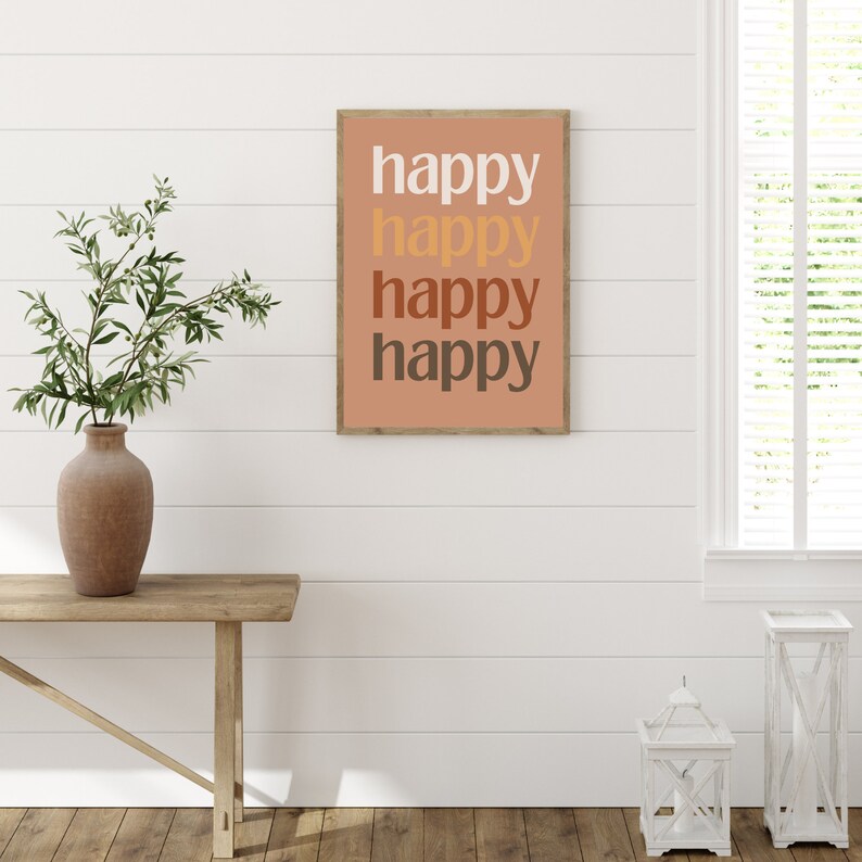 Happy Print PRINTABLE Happy Wall Art Fall Prints Holiday Etsy