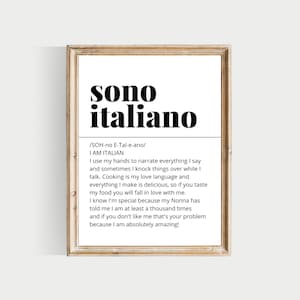 sono italiano, italian words, PRINTABLES, italian definitions, funny italian words, italian wall art