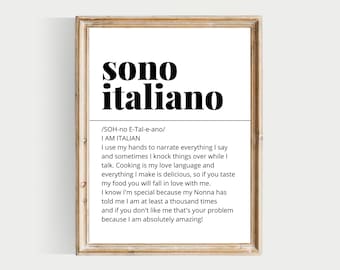 sono italiano, italian words, PRINTABLES, italian definitions, funny italian words, italian wall art