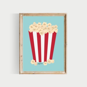 popcorn printable art, DIGITAL DOWNLOAD, movie room wall art, colorful printable wall art