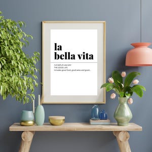la bella vita, italian words, PRINTABLE, italian definitions, italian wall art, italian prints