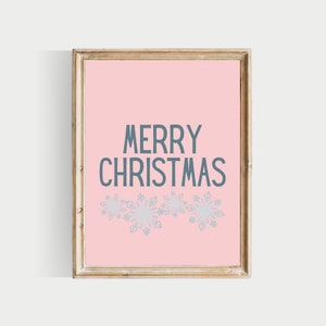 pink sweet christmas wall art gallery, PRINTABLE, colorful christmas prints, cute christmas art, pink and blue christmas wall art image 2