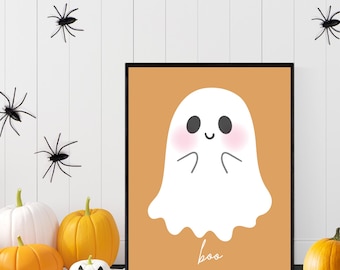 Happy Ghost Halloween Print, Cute Wall Art (Digital Download)