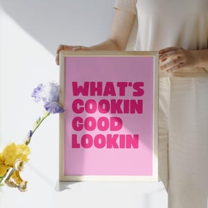 pink kitchen decor, pink kitchen wall art, whats cookin good lookin, pink kitchen art