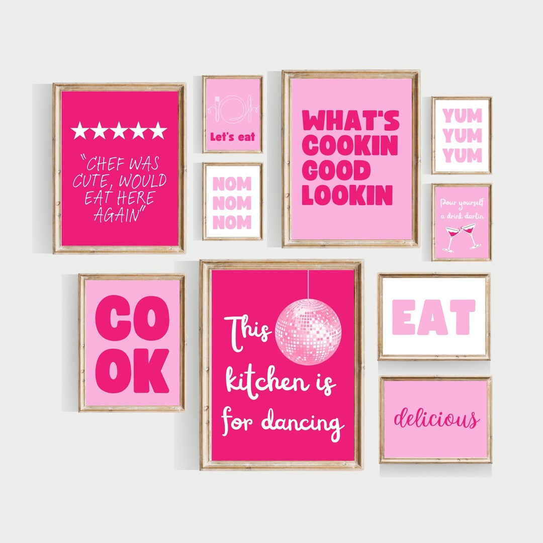 Pink Kitchen Set, PRINTABLES, Pink Kitchen Wall Art, Kitchen Prints