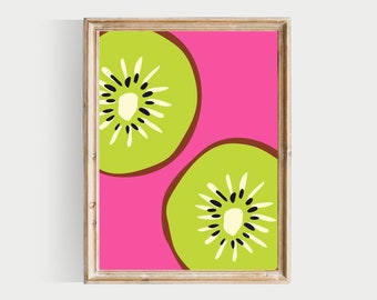 colorful fruit wall art, PRINTABLE, printable kitchen art, pink wall art, kitchen prints, colorful kitchen art
