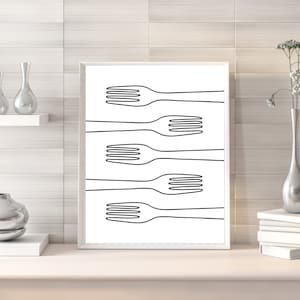 fork art, PRINTABLE, fork kitchen wall art, modern kitchen, modern fork art, neutral kitchen art, eclectic kitchen art
