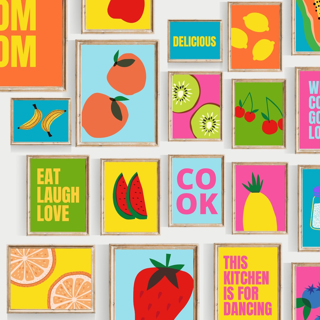 Kitchen Fruit Gallery Set, 20 PRINTABLES, Colorful Kitchen Prints