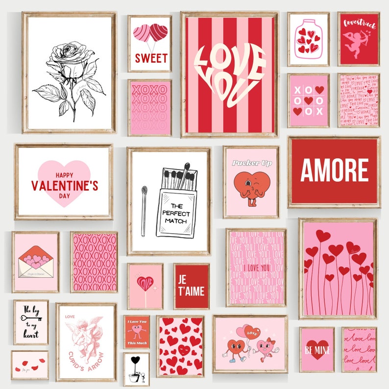 valentines day printables, 40 PRINTS, valentines day bundle, valentines day decor, valentines day gallery wall art zdjęcie 1