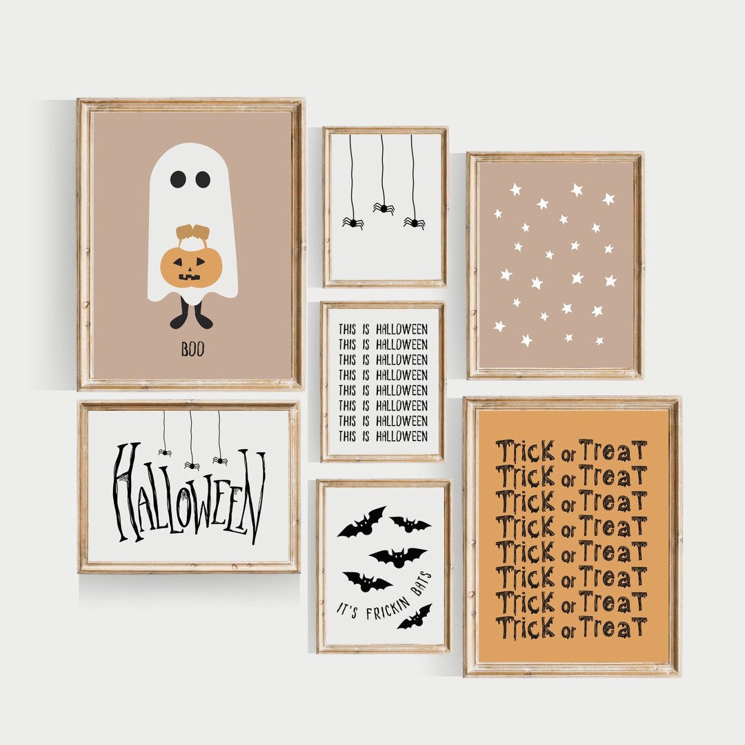 Cute Halloween Wall Art, PRINTABLE, Neutral Halloween Prints, Spider