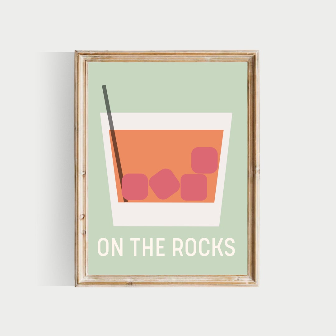 On the Rocks Print, Bar Print, PRINTABLE, Bar Glass Art, Colorful Bar ...