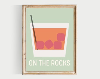 on the rocks print, bar print, PRINTABLE, bar glass art, colorful bar prints, colorful bar printables, summer bar art
