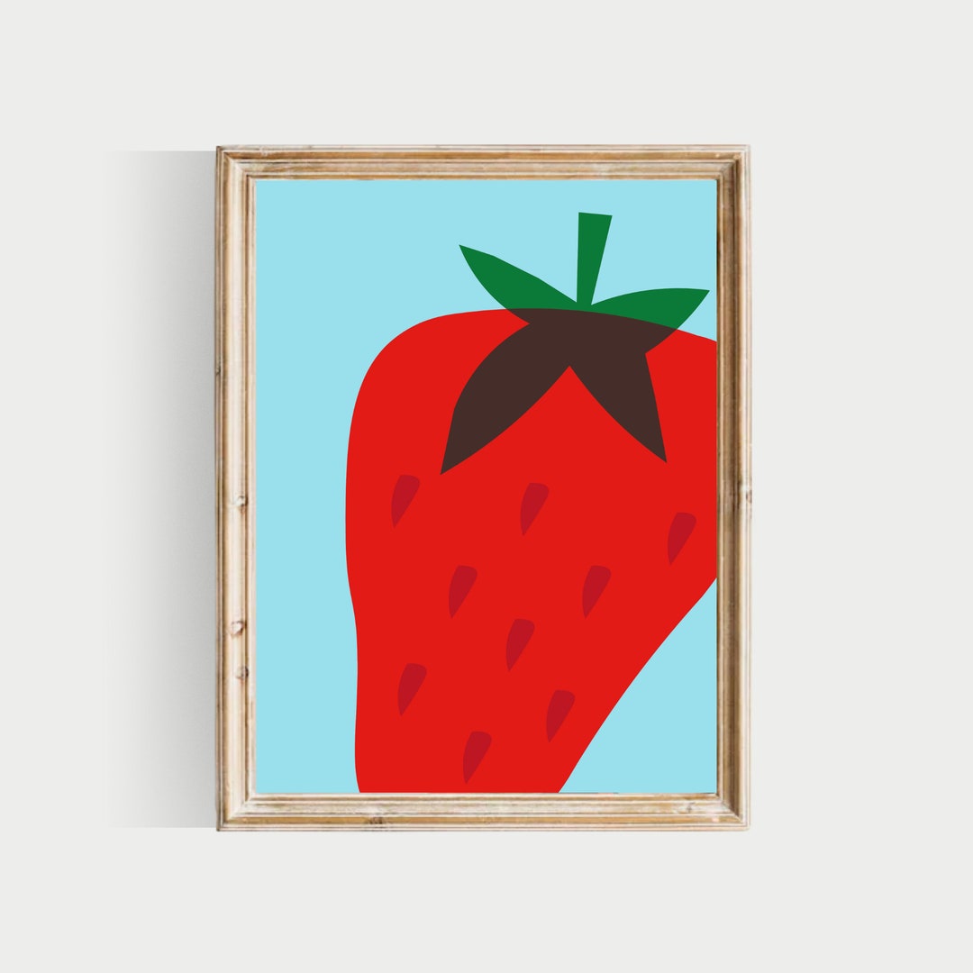 Strawberry Art, PRINTABLE, Fruit Print, Kitchen Prints, Colorful
