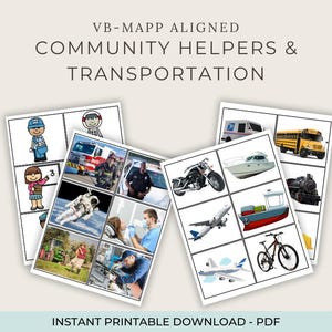 Community Helpers and Transportation - VB-MAPP Stimuli Set - 48 cards (Digital File)