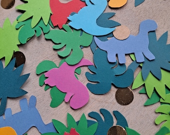 Confettis dinosaures et feuilles de la jungle