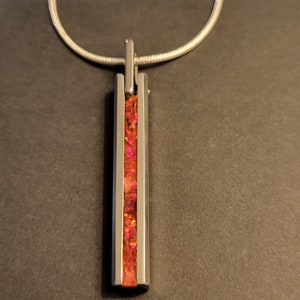 Tungsten Pendant Red Fire Opal, Sterling Silver Chain
