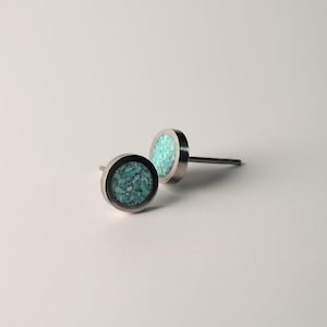 Crushed Turquoise Stud Earrings – Stainless Steel Bezel, Minimalist Blue Stone Jewelry