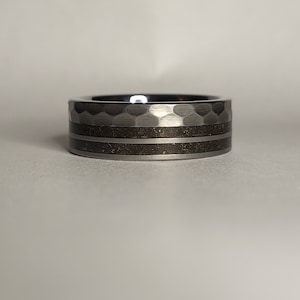 Hammered Tungsten Double Offset Channel, Meteorite Dust