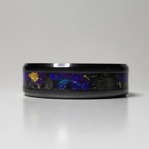 Black Ceramic Ring Opal, 24k Gold Leaf, Peridot UV Glow