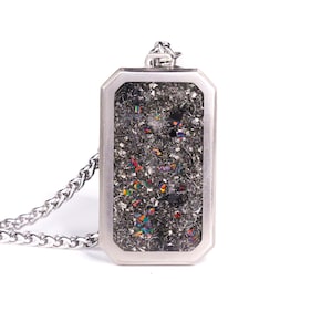 Meteorite Pendant, Titanium Dog Tag with Black Fire Opal